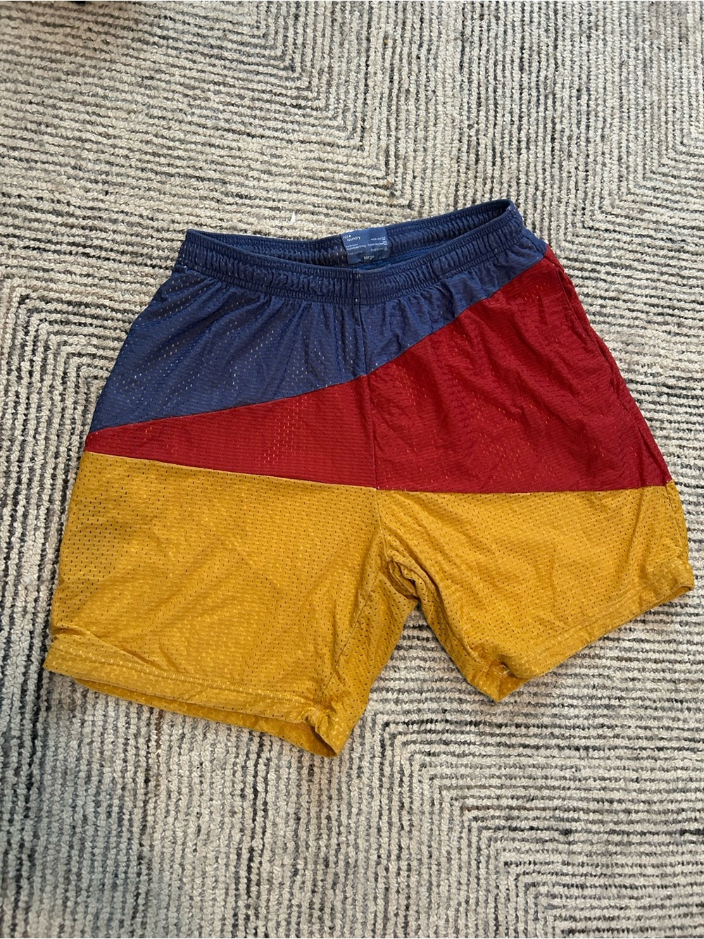 Nice Laundry Mens Large Colorblock Mesh Athletic Shorts Nylon Micromodal Lined